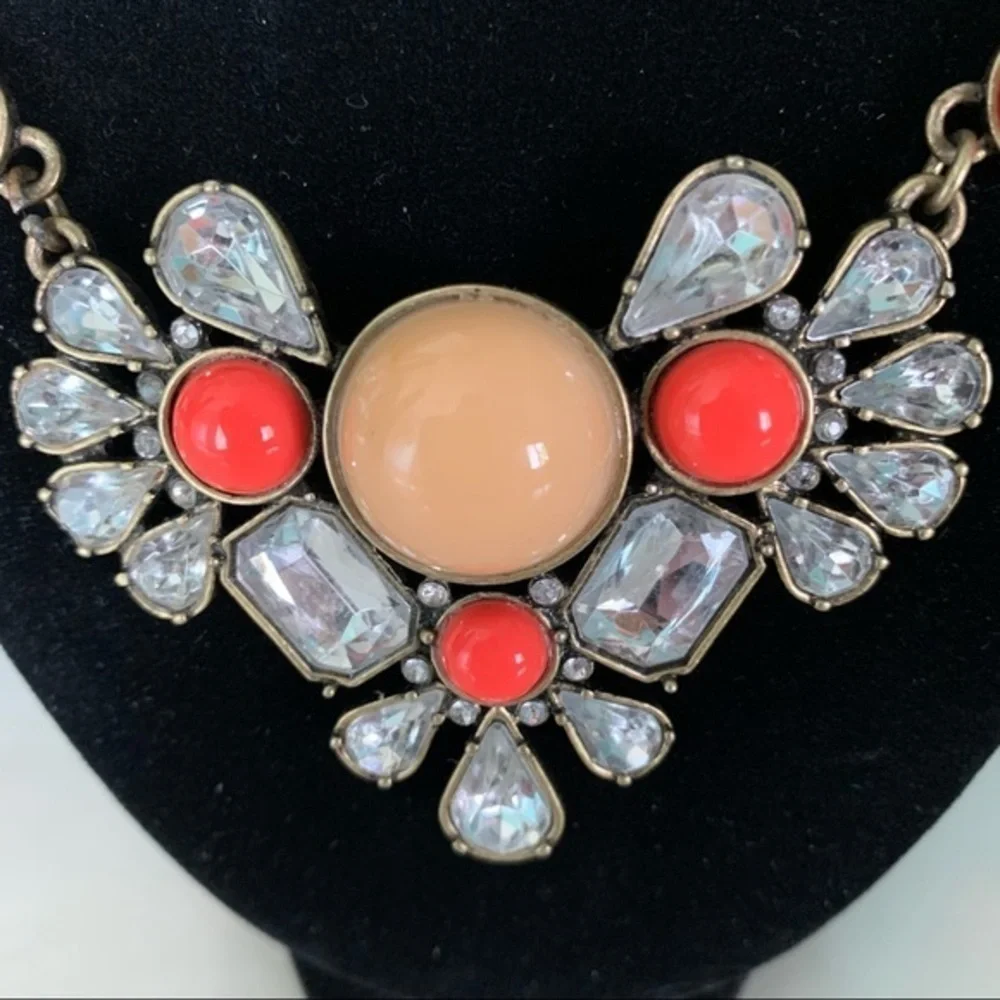 J. Crew Crystal Coral Floral Statement Necklace